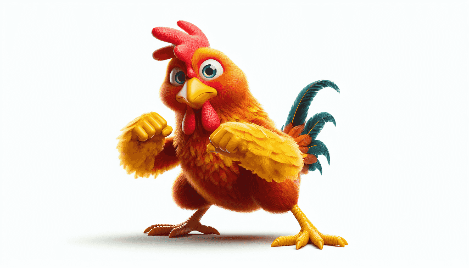 Cartoon chicken in martial arts pose